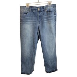 Nine West Jeans Blue Denim Vintage Boho Cuffed High Rise Cropped Women's Size 14